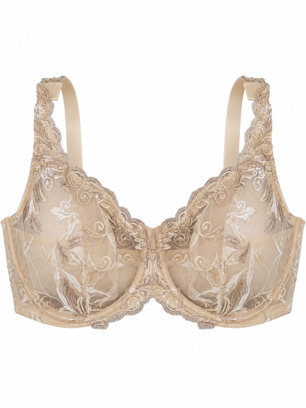 Soma Sensuous Lace Unlined Bra 40D Nude Beige Embroidered Sheer Underwire